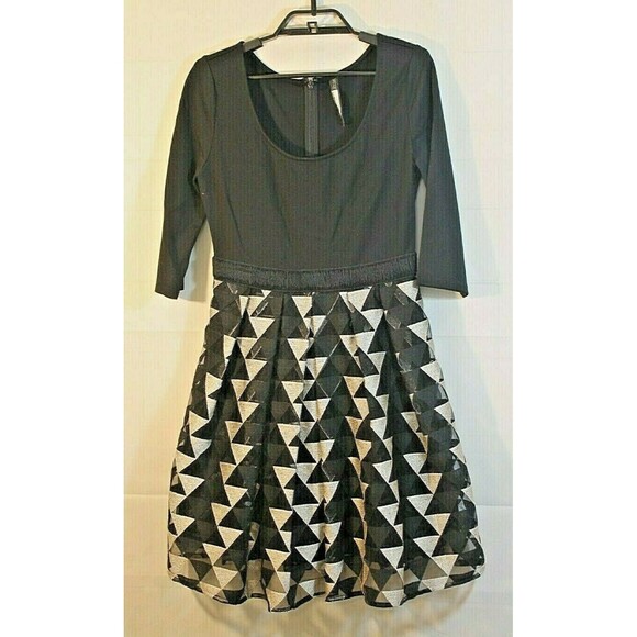 Anthropologie Plenty by Tracy Reese Black Fit Flare Dress Gold Metallic 6 P - Picture 2 of 6